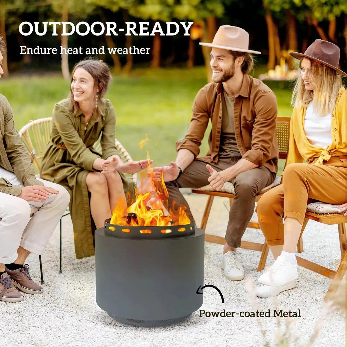 Smokeless Fire Pit Portable Wood Burning, 48.5cm, Dark Grey with Poker for Garden Camping Bonfire Party