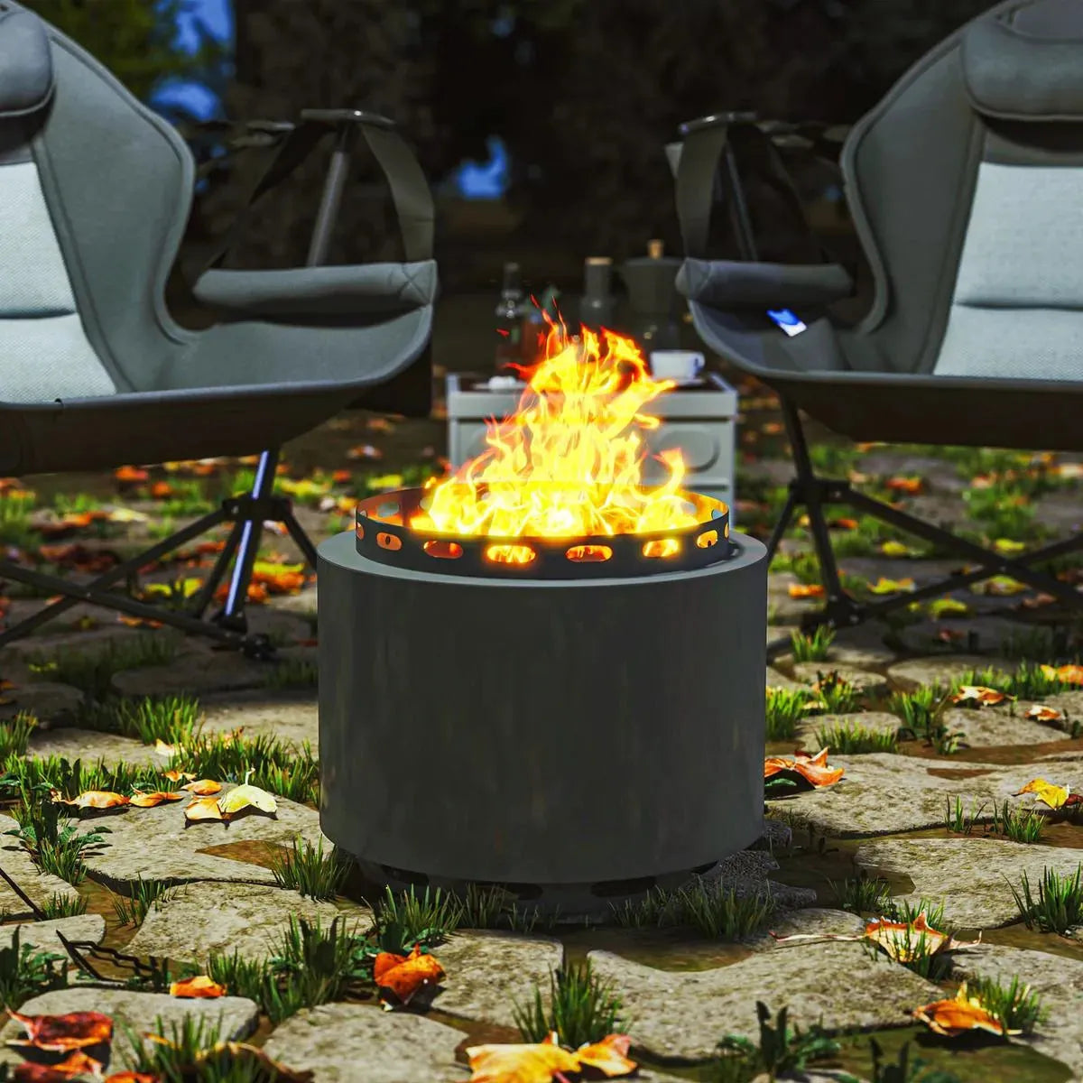 Smokeless Fire Pit Portable Wood Burning, 48.5cm, Dark Grey with Poker for Garden Camping Bonfire Party