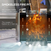 Smokeless Fire Pit Portable Wood Burning, 48.5cm, Silver Stainless Steel with Poker for Garden Camping Bonfire Party