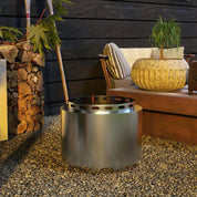 Smokeless Fire Pit Portable Wood Burning, 48.5cm, Silver Stainless Steel with Poker for Garden Camping Bonfire Party