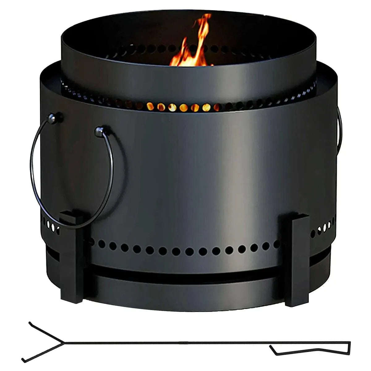 Smokeless Fire Pit Portable Wood Burning with Ash Catcher, 37cm, Black with Poker for Garden Camping Bonfire Party
