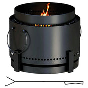 Smokeless Fire Pit Portable Wood Burning with Ash Catcher, 37cm, Black with Poker for Garden Camping Bonfire Party