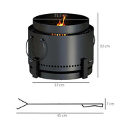 Smokeless Fire Pit Portable Wood Burning with Ash Catcher, 37cm, Black with Poker for Garden Camping Bonfire Party