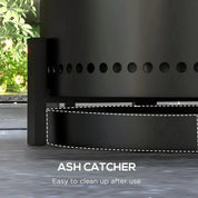 Smokeless Fire Pit Portable Wood Burning with Ash Catcher, 37cm, Black with Poker for Garden Camping Bonfire Party