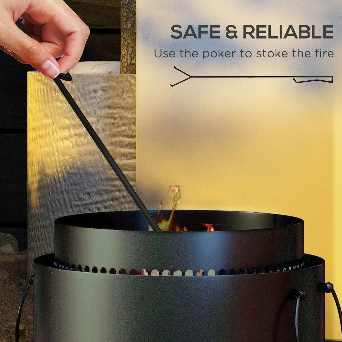 Smokeless Fire Pit Portable Wood Burning with Ash Catcher, 37cm, Black with Poker for Garden Camping Bonfire Party