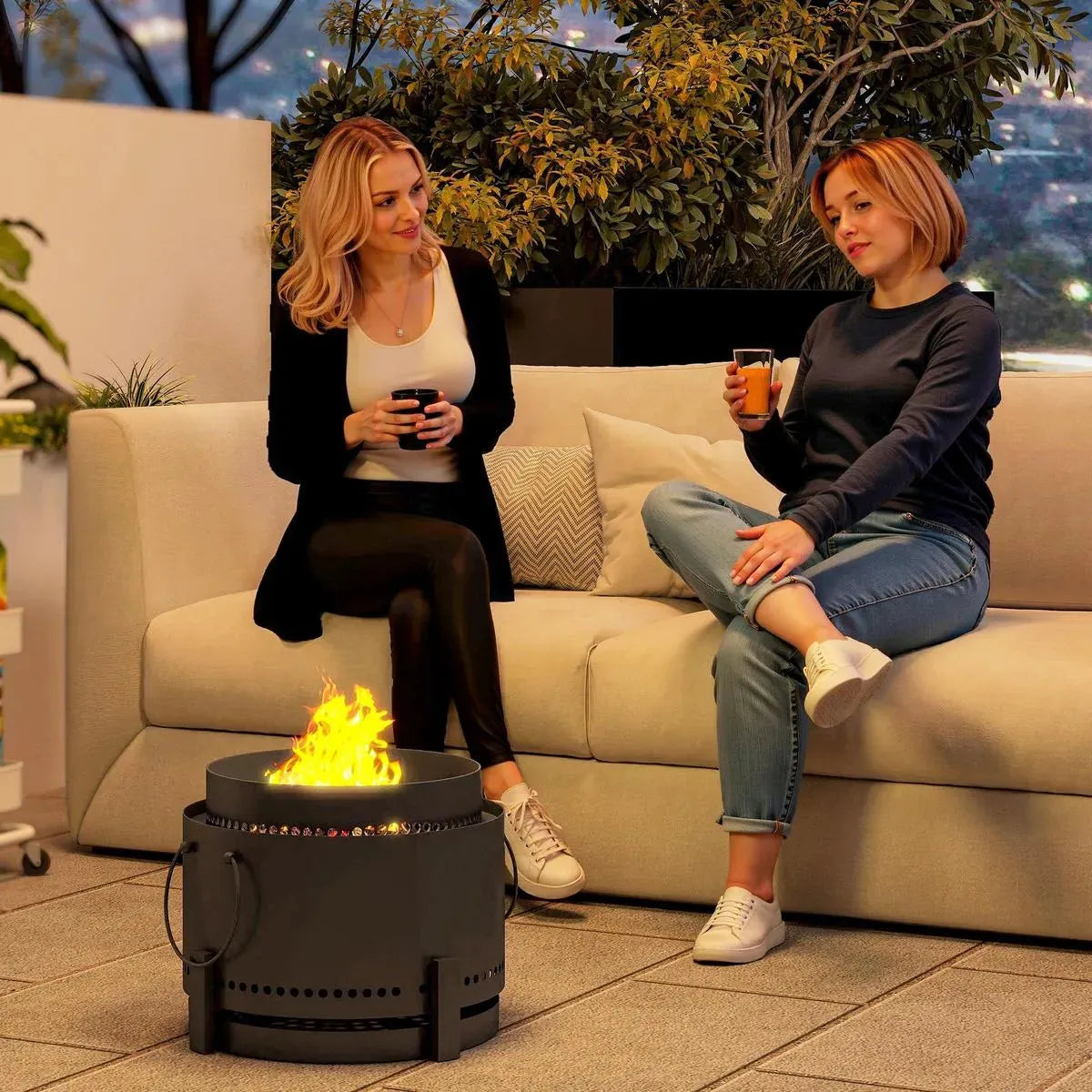 Smokeless Fire Pit Portable Wood Burning with Ash Catcher, 37cm, Dark Grey with Poker for Garden Camping Bonfire Party
