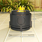 Smokeless Fire Pit Portable Wood Burning with Ash Catcher, 37cm, Dark Grey with Poker for Garden Camping Bonfire Party