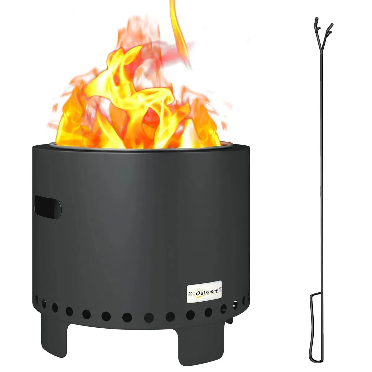 Smokeless Fire Pit Steel with Poker, Grey