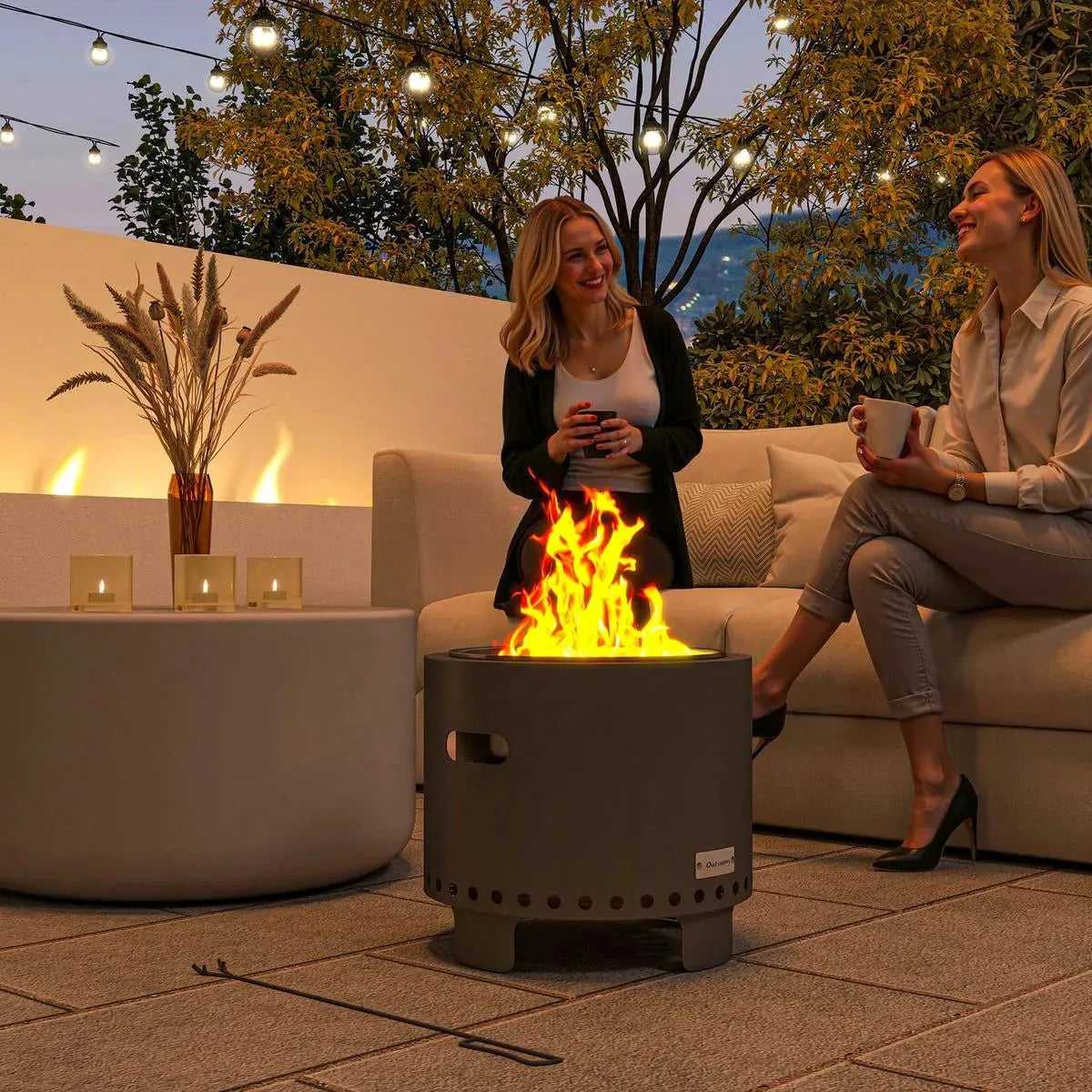 Smokeless Fire Pit Steel with Poker, Grey