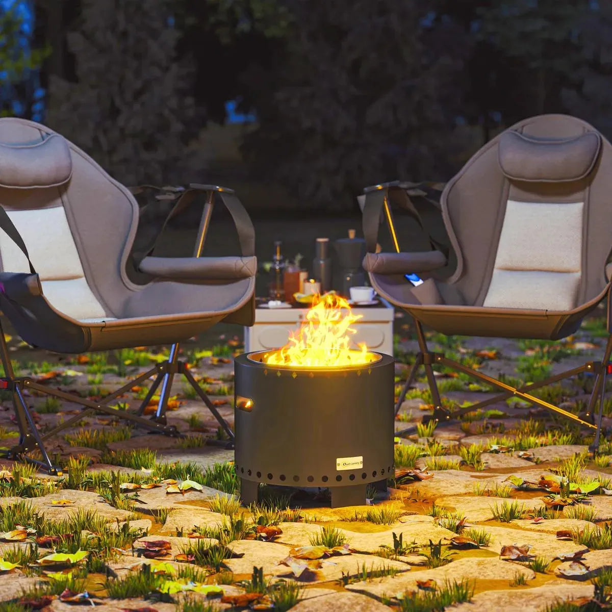 Smokeless Fire Pit Steel with Poker, Grey