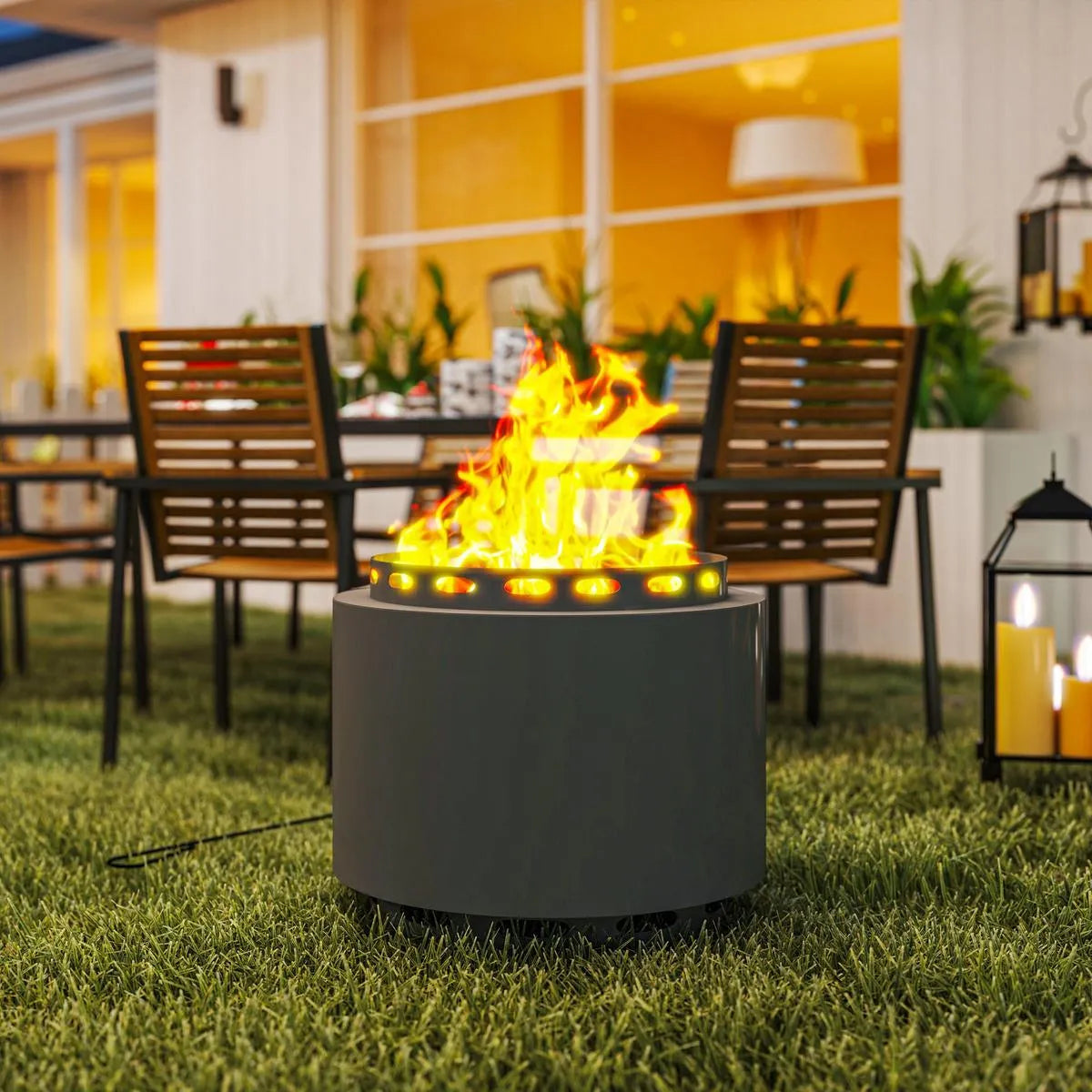 Smokeless Fire Pit Portable Wood Burning, 48.5cm, Dark Grey with Poker for Garden Camping Bonfire Party