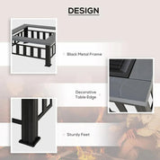 Square Fire Pit Metal Brazier, 86×86×54cm, Black, Outdoor with Rain Cover, Lid, Log Grate, Poker for Backyard Camping BBQ Bonfire Wood Burning Stove