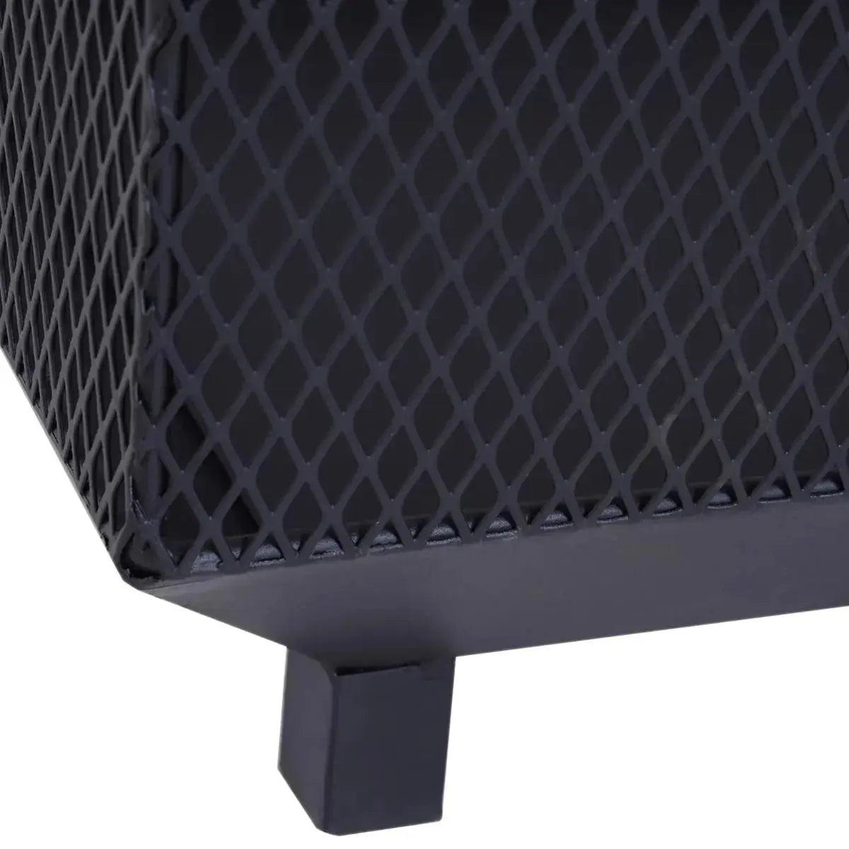 Square Fire Pit Metal Mesh Brazier, 44×44×40cm, Black, Outdoor with Lid, Log Grate, Poker for Backyard Camping Bonfire Wood Burning Stove