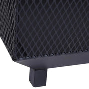 Square Fire Pit Metal Mesh Brazier, 44×44×40cm, Black, Outdoor with Lid, Log Grate, Poker for Backyard Camping Bonfire Wood Burning Stove