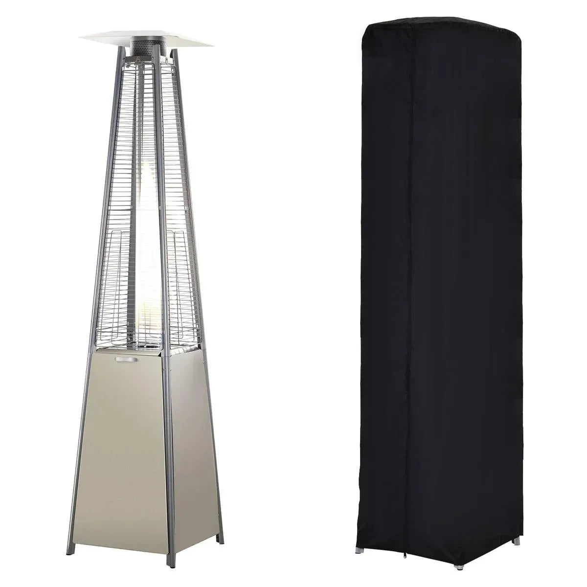 Stainless Steel Outdoor Garden Pyramid Patio Heater with Wheels Rain Cover, Silver