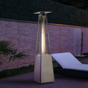 Stainless Steel Outdoor Garden Pyramid Patio Heater with Wheels Rain Cover, Silver