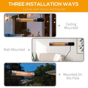 Outdoor Patio Garden Warmer 1500W Wall Mounted Electric Infrared Halogen Heater with Remote Control, Black