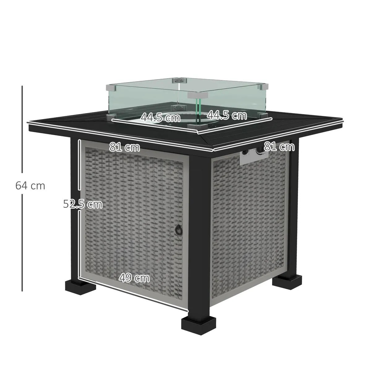 Gas Fire Pit Table, 50,000 BTU, 81×81cm, Grey