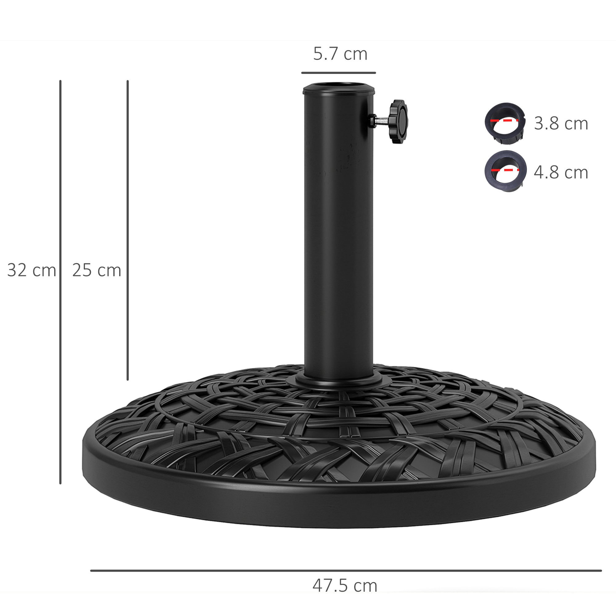 Garden Parasol Base 12kg Round Resin Heavy Duty Outdoor Umbrella Stand for 38mm or 48mm Poles, Black
