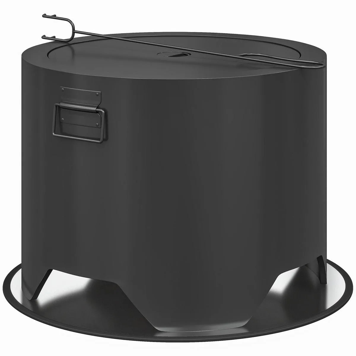Fire Pit Round Outdoor with Lid and Fire Poker, Black