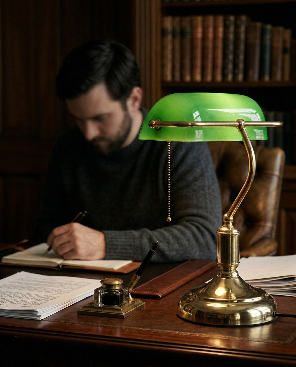 ANTIK banker's designer desk lamp displayed on a designer desk in a Sydney home — DecoHarmonie