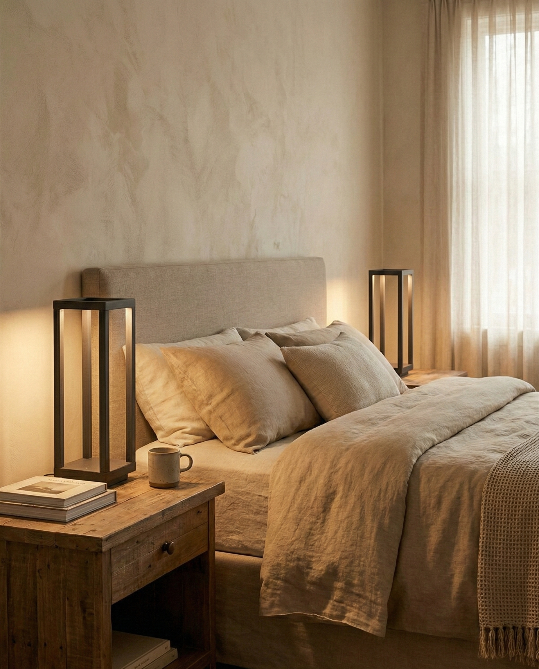 SORA cordless designer table lamp in a warm, considered living room setting — DecoHarmonie