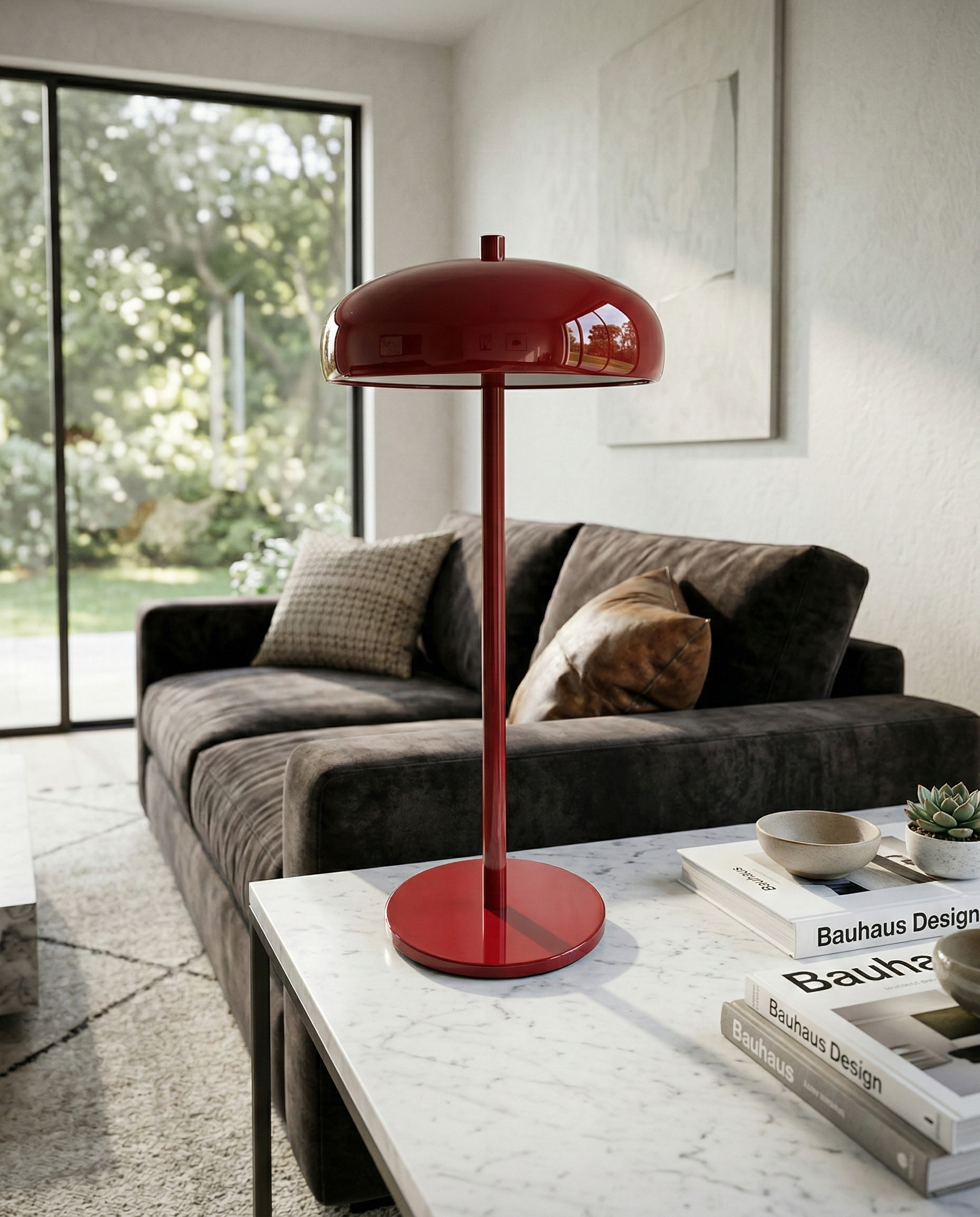 NARI cordless designer table lamp casting warm ambient light over a coffee table — DecoHarmonie