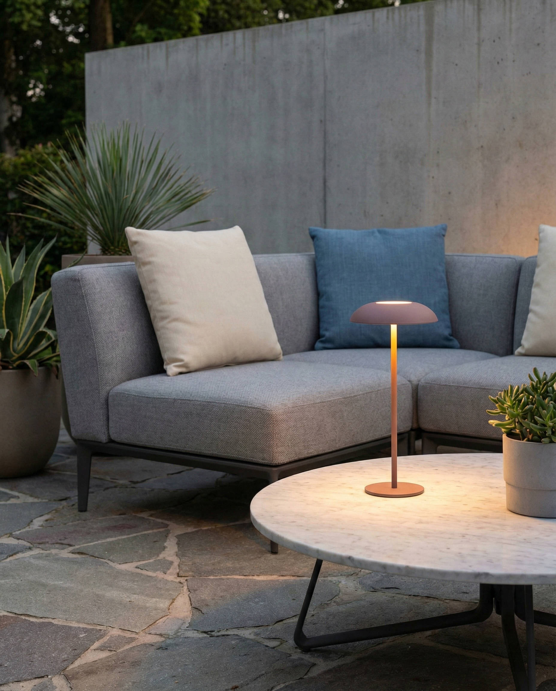 OSLO cordless designer table lamp casting warm ambient light over a coffee table — DecoHarmonie