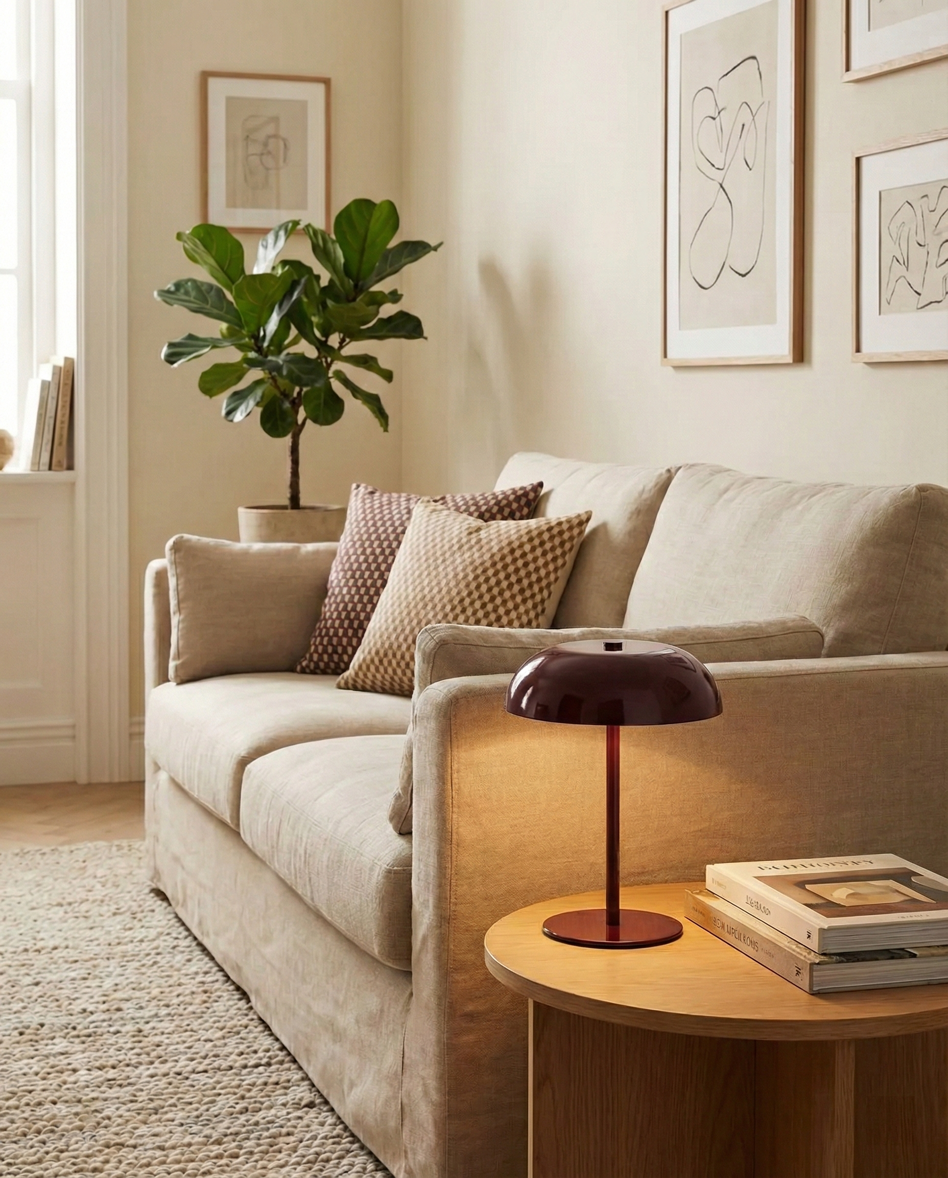 MALMO cordless designer table lamp in a warm, considered living room setting — DecoHarmonie