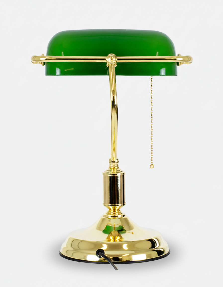 ANTIK banker's designer desk lamp detail of the dimmer switch and base — DecoHarmonie