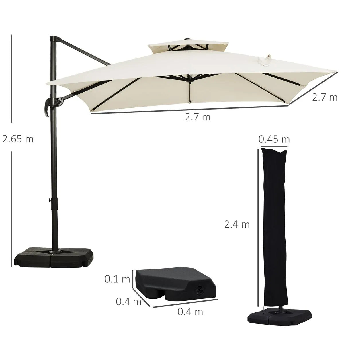 Steel Frame Outdoor Roma Cantilever Umbrella Garden Sun Shade