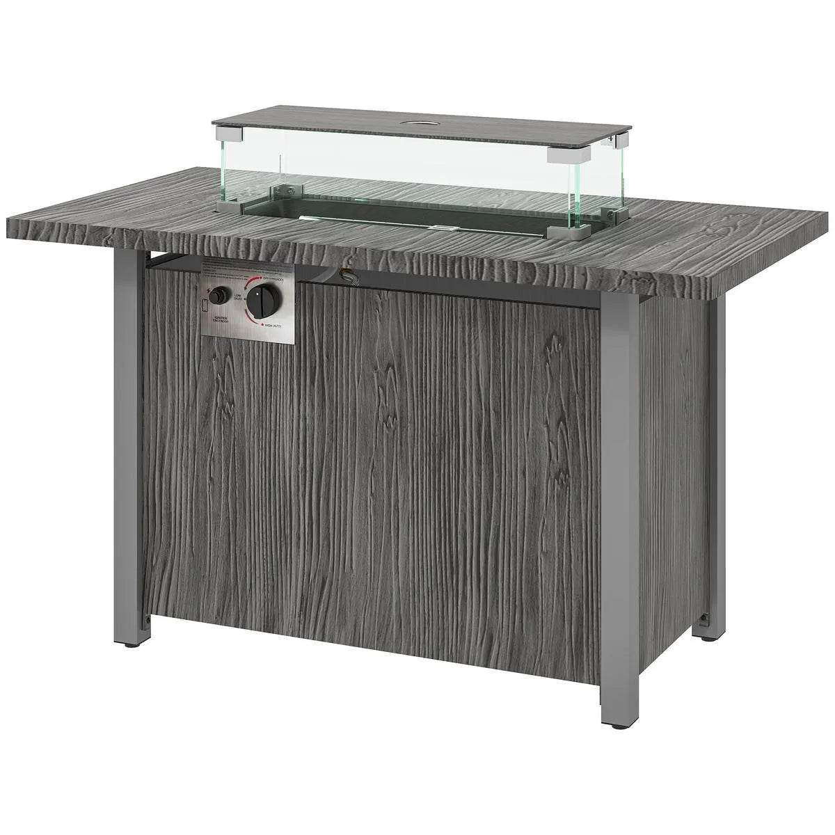 Gas Fire Pit Table, 50,000 BTU, Dark Grey with Cover and Glass Screen