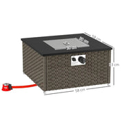 Gas Fire Pit Table Rattan, 13 kW, 58×58×33cm, Grey, Smokeless Propane with Lid for Outdoor Patio