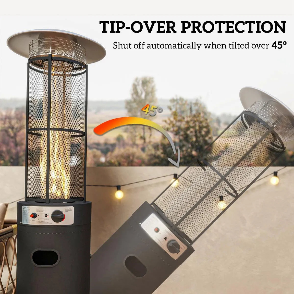 Freestanding Gas Patio Heater 11kW Adjustable Outdoor Garden Propane Heater Tip-Over Switch Wheels Pulse Ignition Black