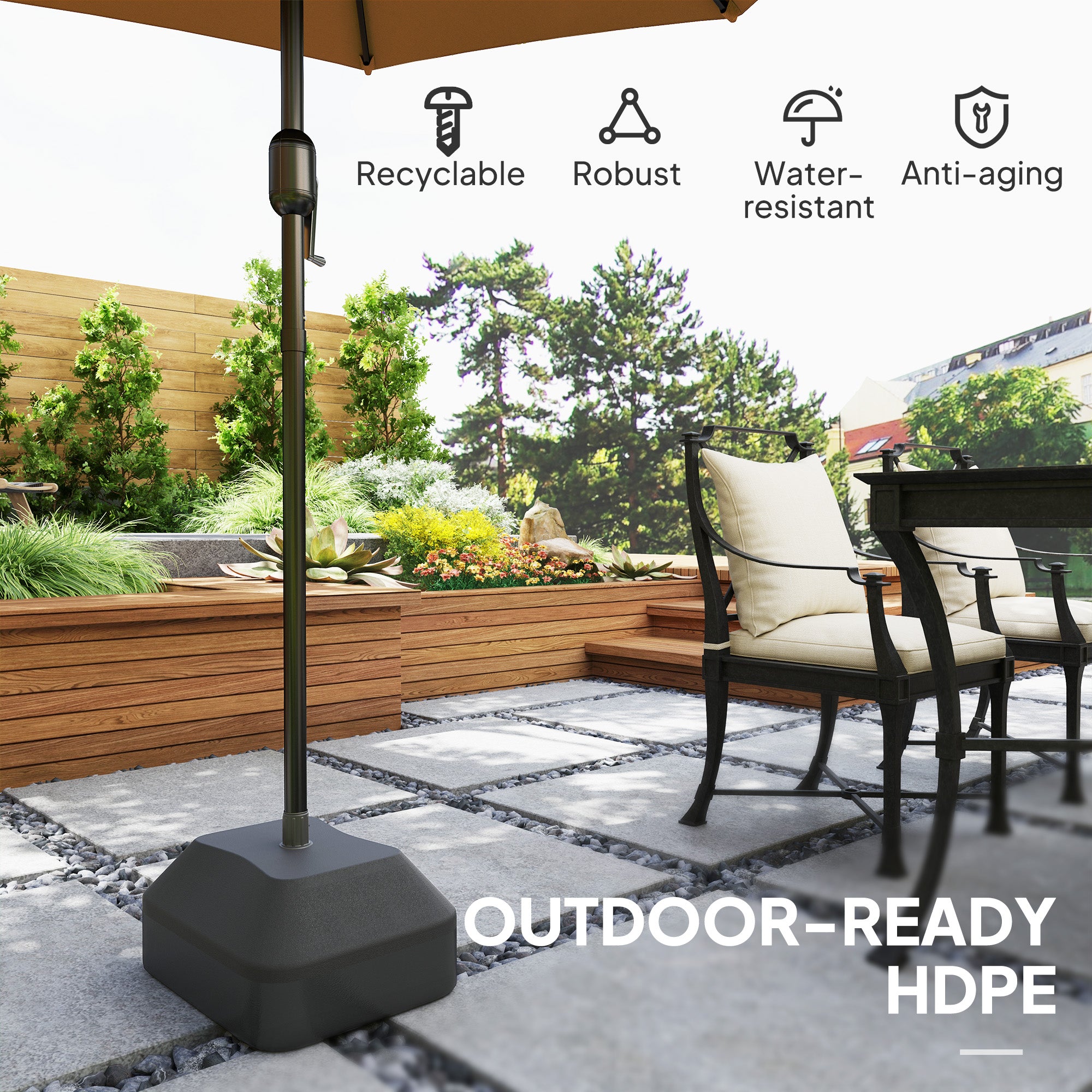 Fillable Garden Parasol Base Heavy Duty Stand Filled Up to 24kg with Stand or 20kg with Water for 38mm Poles, Black