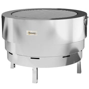 Fire Pit Wood-burning Stainless Steel with Fire Poker, Silver