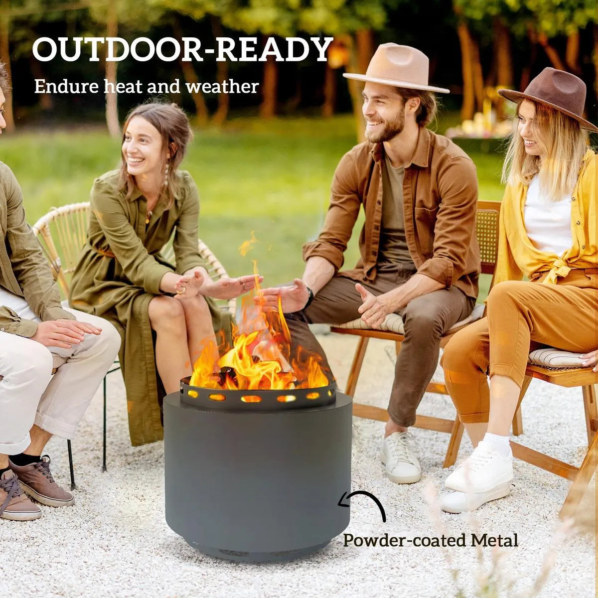 Smokeless Fire Pit Portable Wood Burning, 48.5cm, Dark Grey with Poker for Garden Camping Bonfire Party
