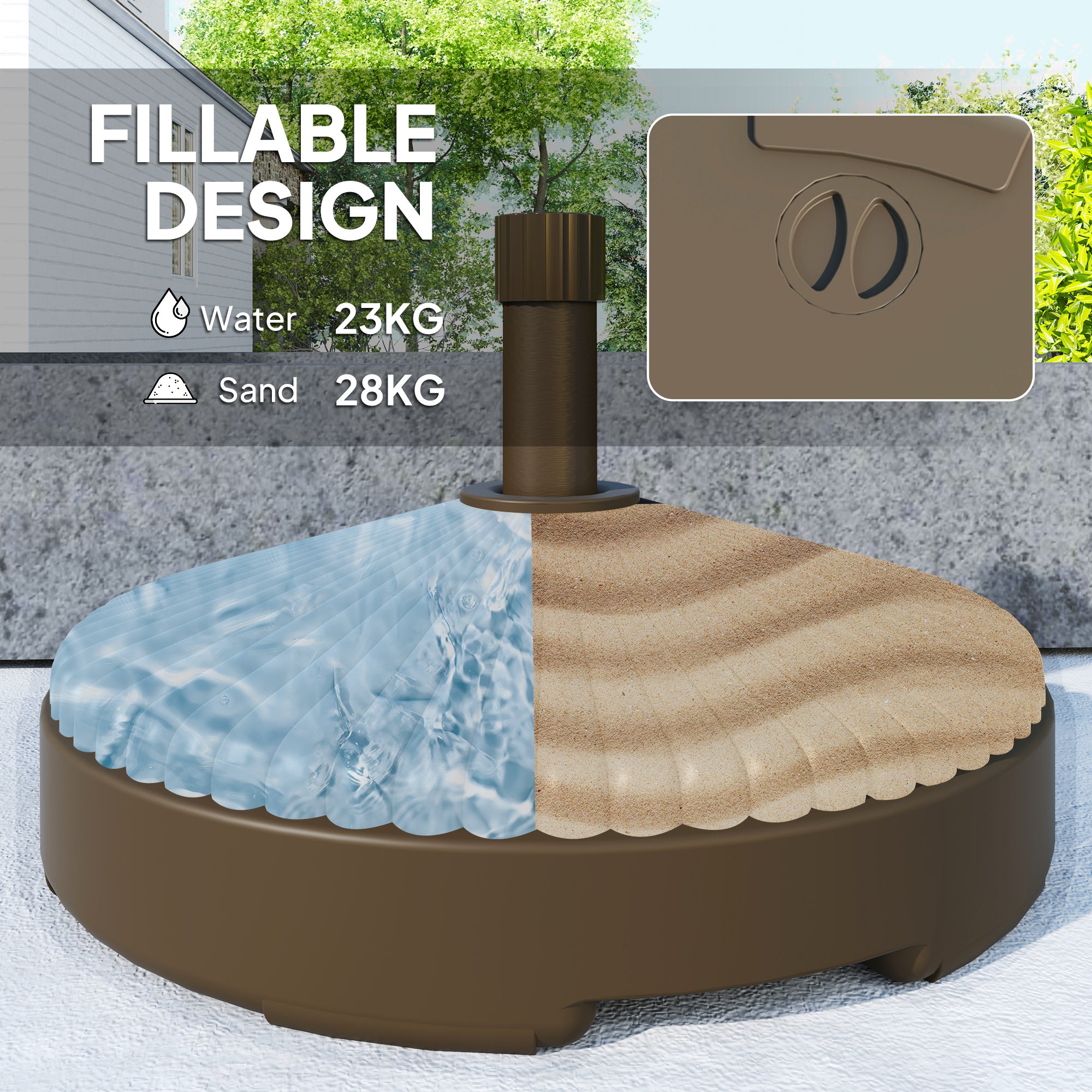 Garden Parasol Base Holder 28kg Sand Filled 23kg Water Filled Outdoor Umbrella Stand Weight, Brown