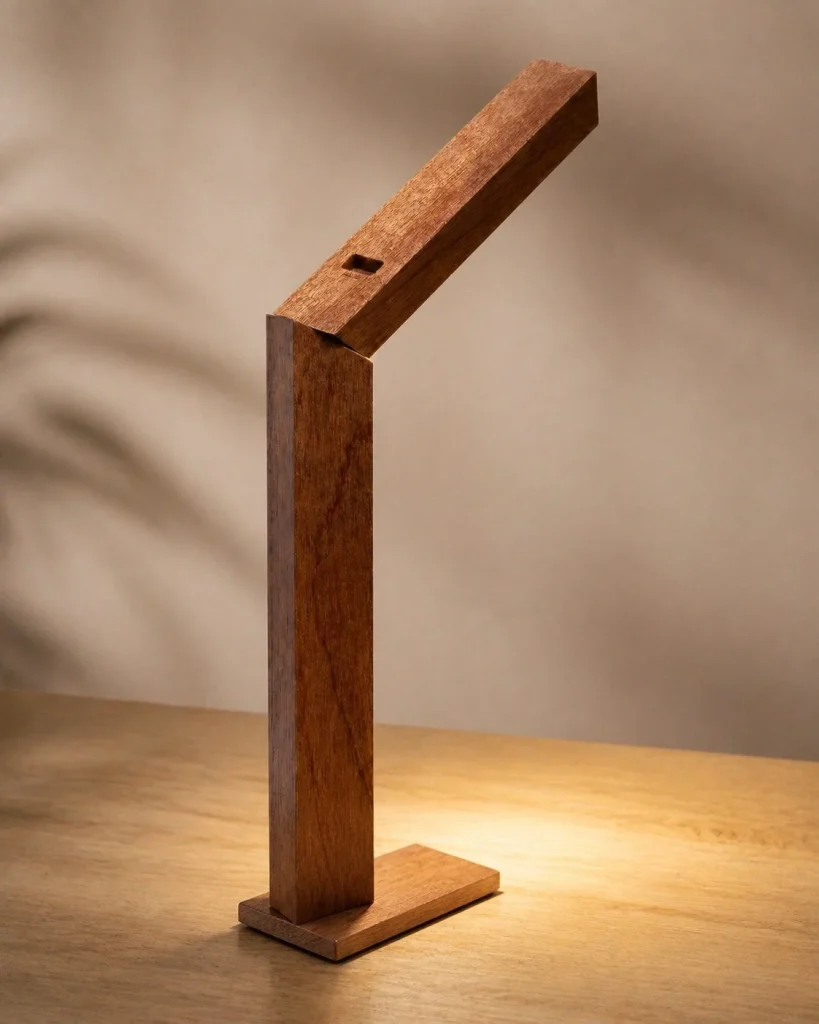 Akku-Schreibtischlampe WOODI, Holz im Japandi-Stil – Detailansicht