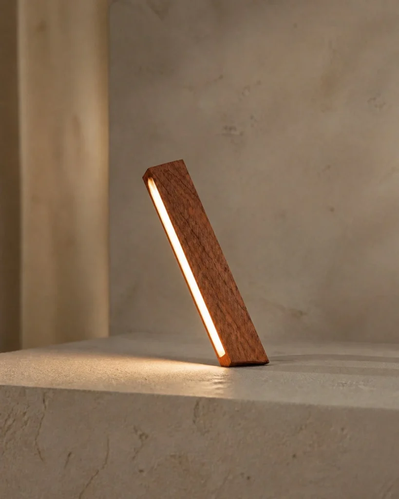 Akku-Schreibtischlampe WOODI, Holz im Japandi-Stil – Produktansicht