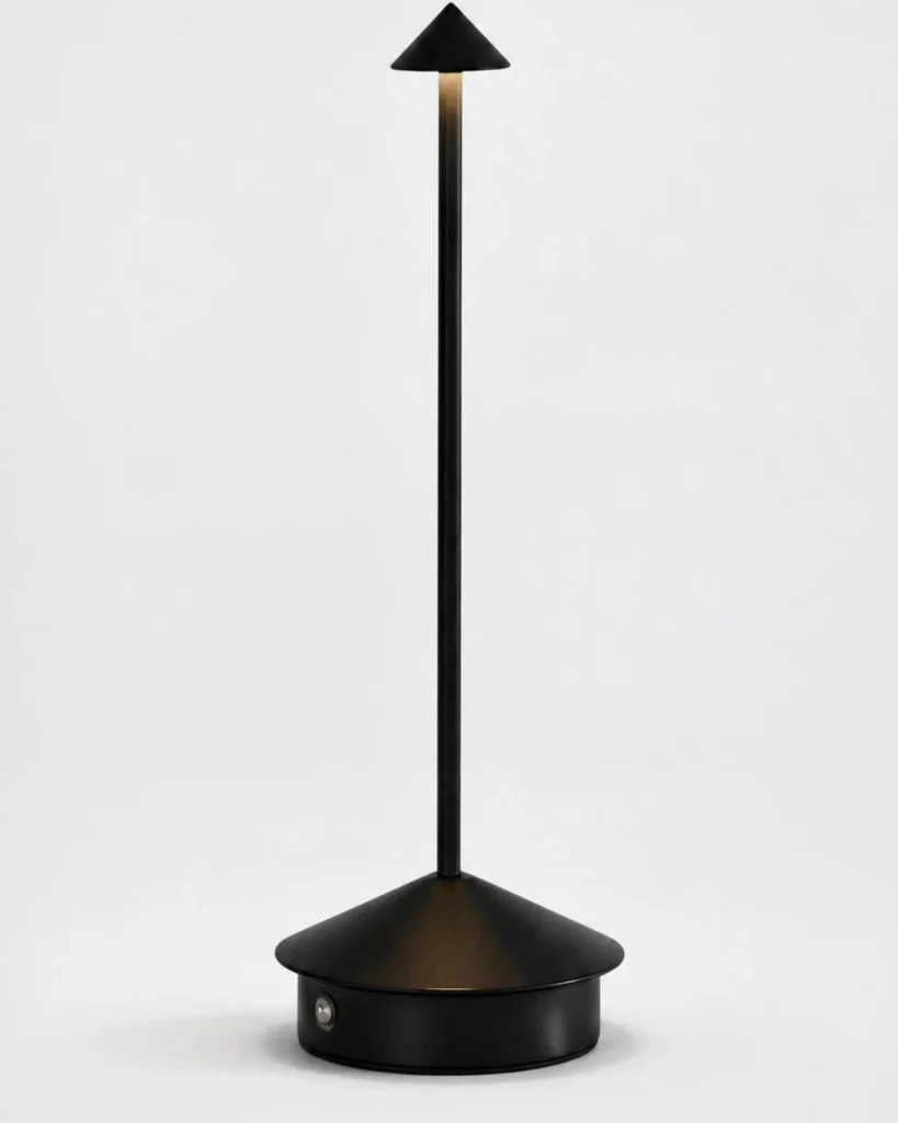 Akku-Tischlampe MIRO, Aluminiumkegel mit Touch-Dimmer – Schwarz, Produktfoto