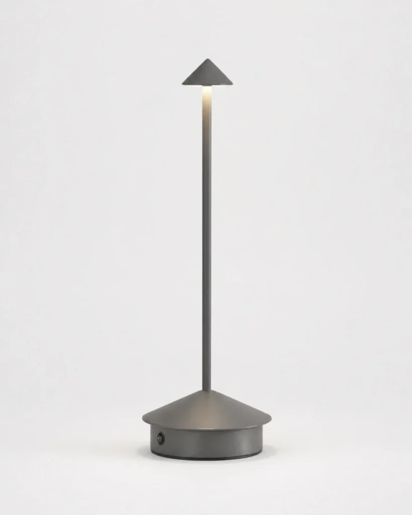 Akku-Tischlampe MIRO, Aluminiumkegel mit Touch-Dimmer – Grau, Produktfoto