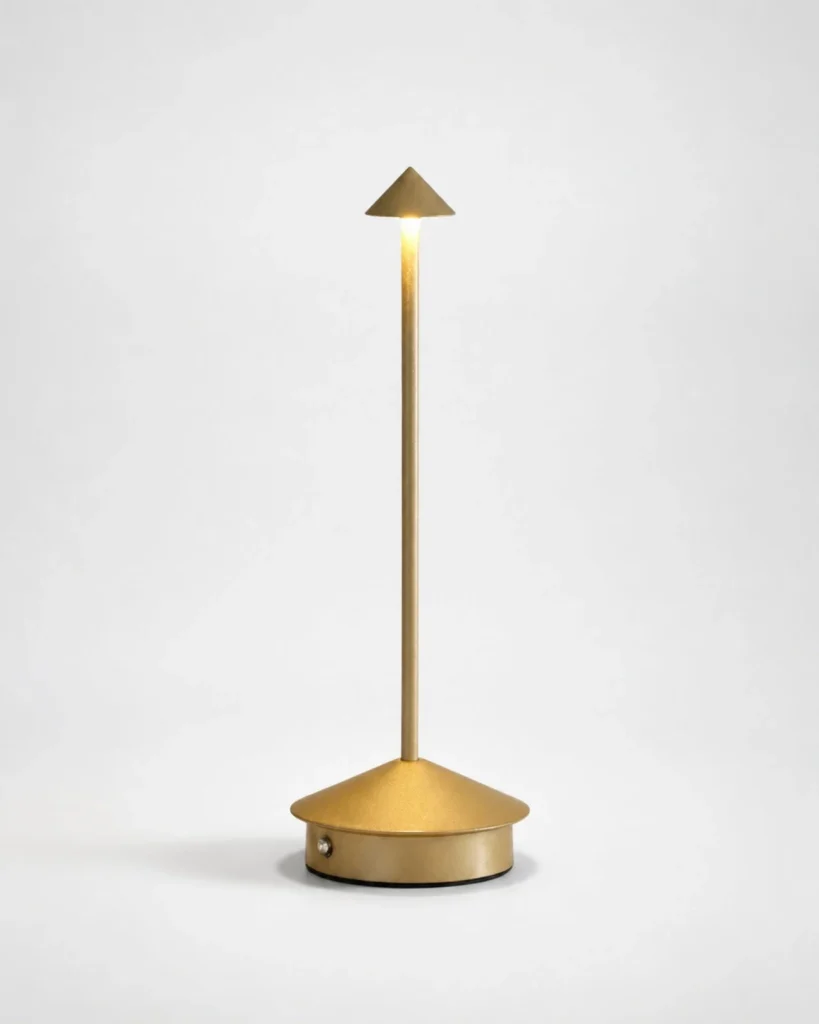 Akku-Tischlampe MIRO, Aluminiumkegel mit Touch-Dimmer – Gold, Produktfoto