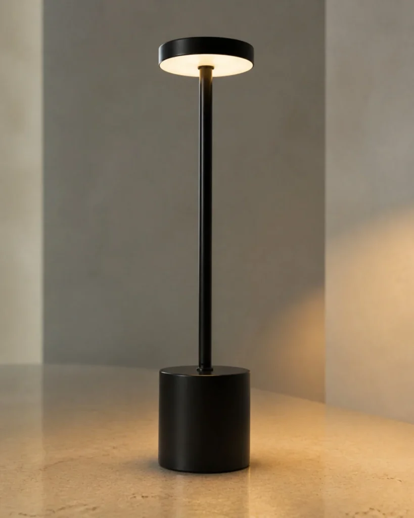 Akku-Tischlampe NOVA, minimalistische Metallleuchte mit USB – Produktansicht