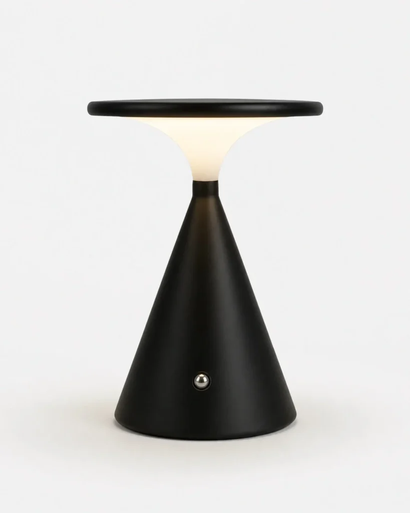 Akku-Tischlampe VEGA, skulpturales Aluminium mit Touch-Steuerung – Schwarz, Produktfoto