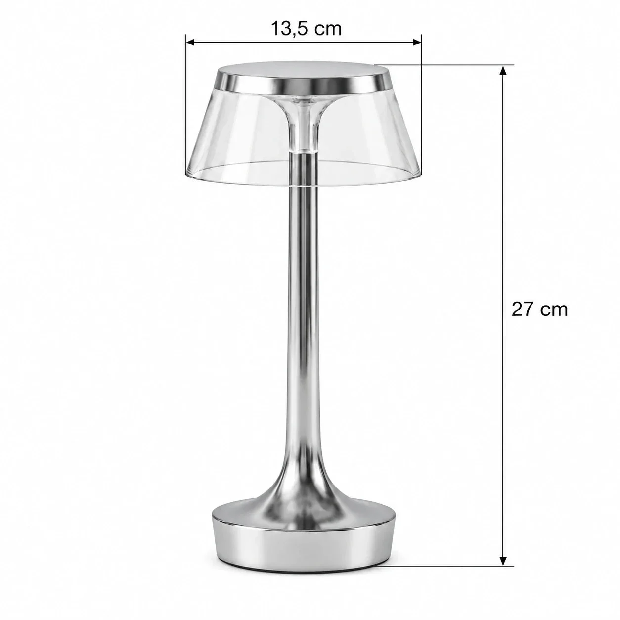 Masszeichnung – Gesamthöhe: 27 cm, Schirmdurchmesser: 13,5 cm