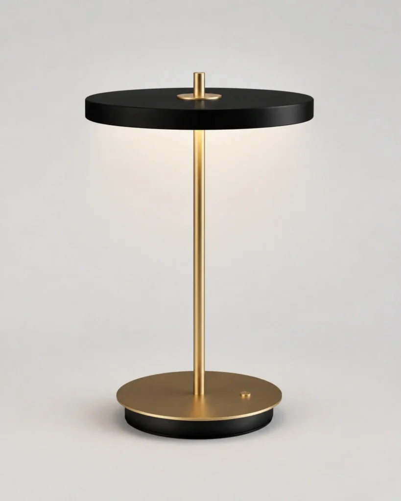 Akku-Tischlampe SKEN, flacher Schirm mit Touch-Dimmer – Schwarz, Produktfoto
