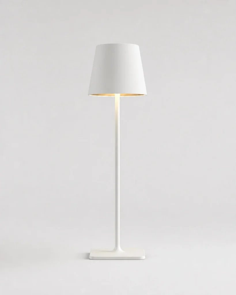 Akku-Tischlampe FREY, tragbare Leuchte mit Kegelschirm – Weiss, Produktfoto