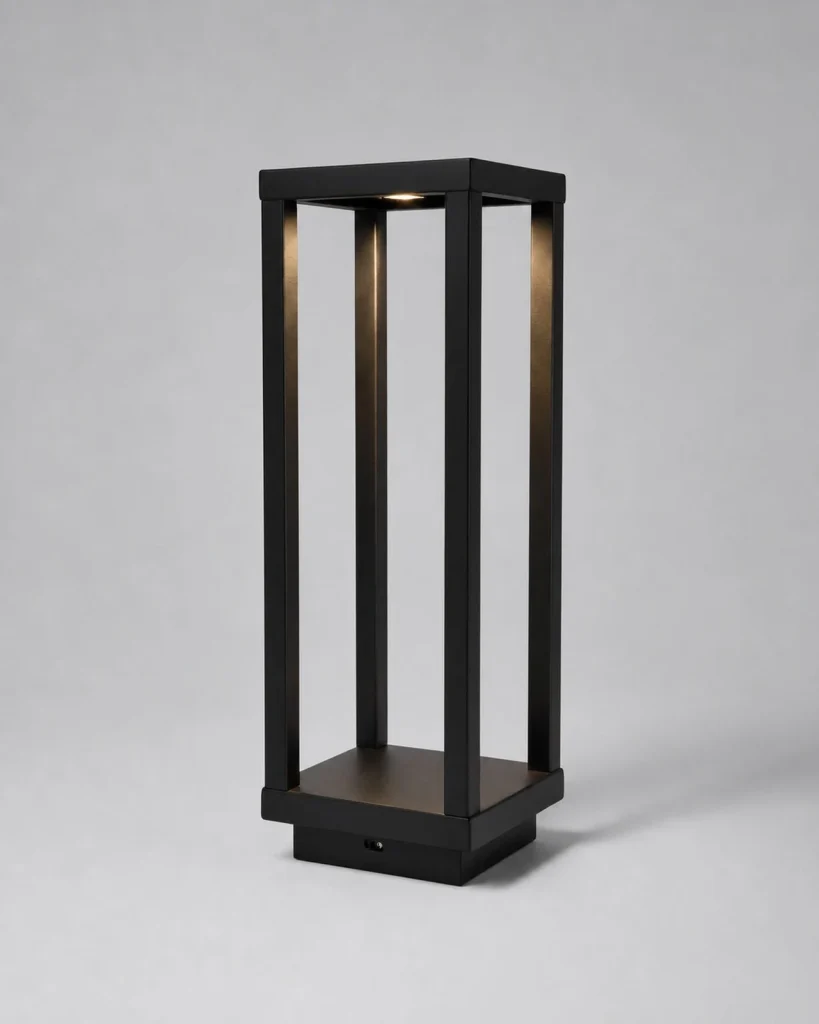 Akku-Tischlampe SORA, Laternenform aus Aluminium – Schwarz, Produktfoto
