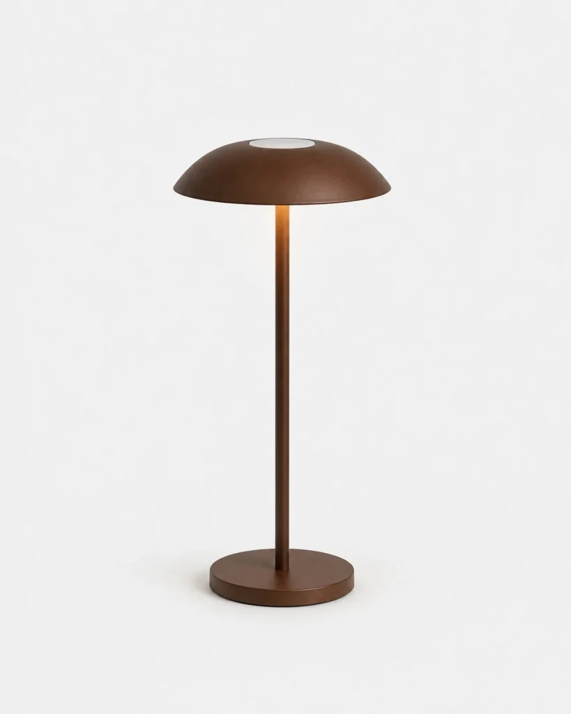 Akku-Tischlampe OSLO, Metallkuppel mit Touch-Dimmung – Braun, Produktfoto